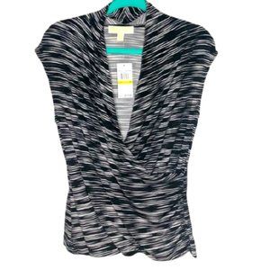 NWT Michael Kors Black Print Warp Top Size Medium